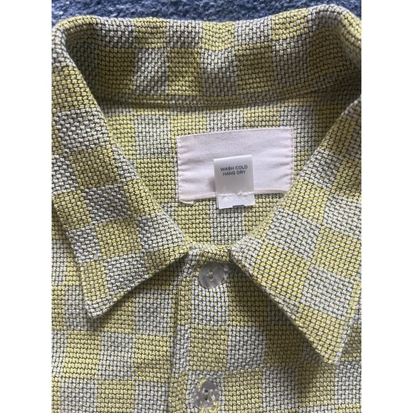 Zed Yellow‎ Checkered Textured Button Up Shirt Size 2 Rayon/Cotton Vintage Style - Picture 5 of 15